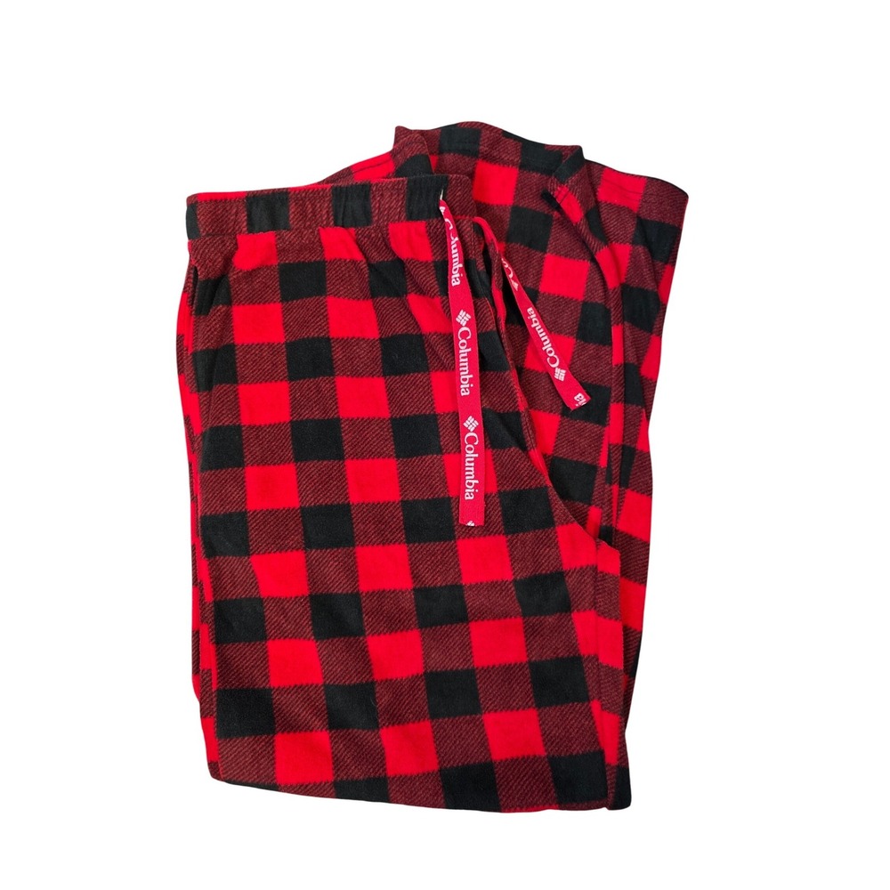 Columbia Mens XL Red Buffalo Plaid Fleece Pajama Pants Drawstring Sleepwear